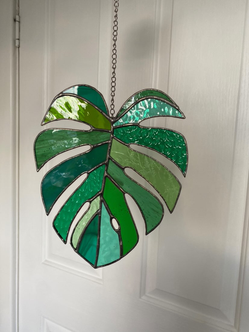 Lumpy Glass Hand Made Stained Glass Monstera