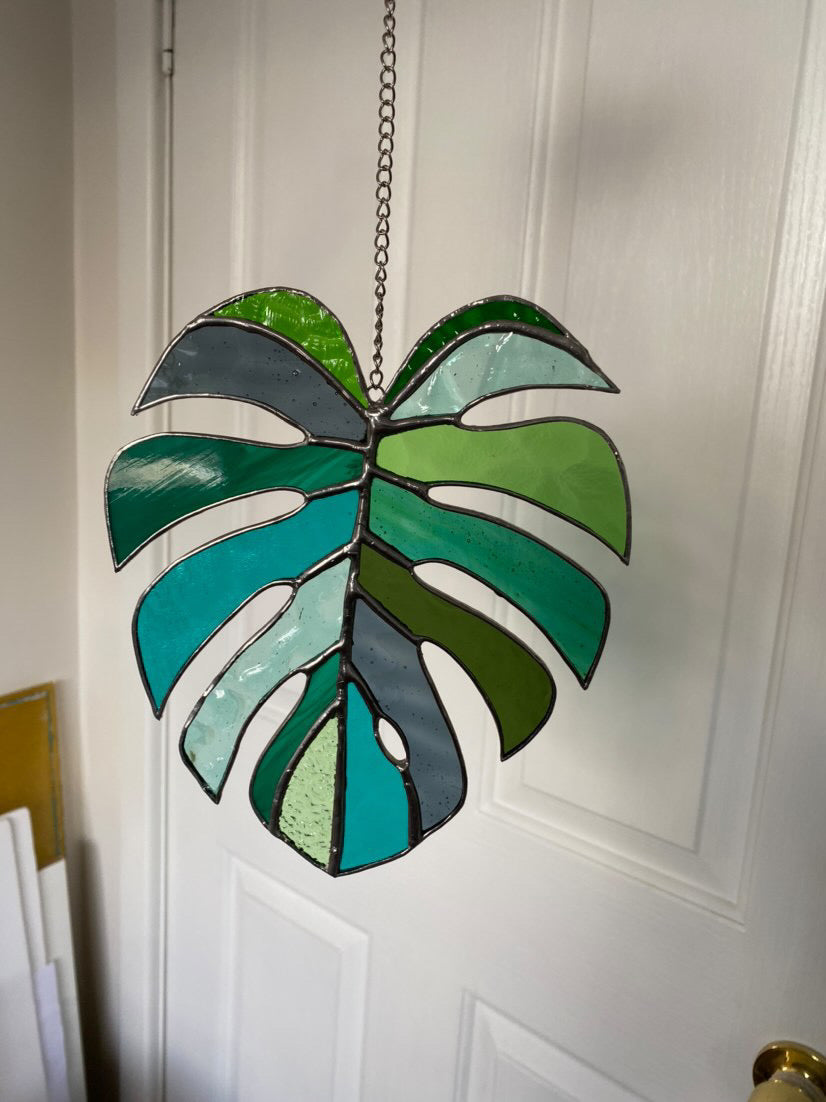 Lumpy Glass Hand Made Stained Glass Monstera